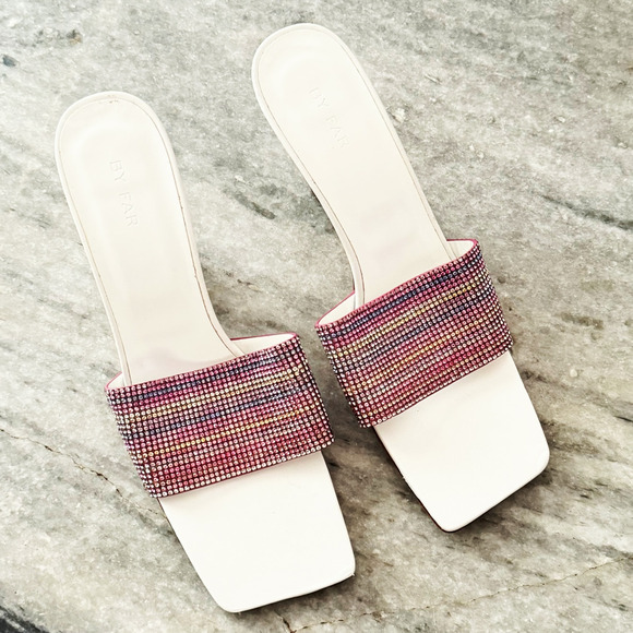 By Far Dylan Crystal Embellished Leather Sandals Square Toe Size 8 - Picture 5 of 14